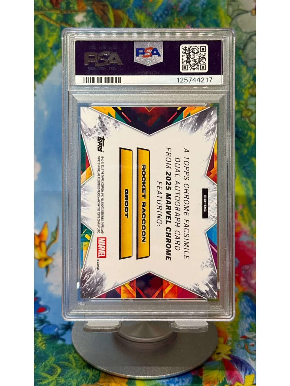 Groot & Rocket Raccoon Dual Auto Orange Refractor 2025 Topps Chrome Marvel PSA10